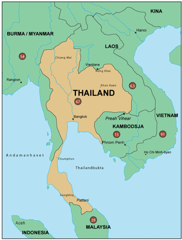 Kart over Thailand