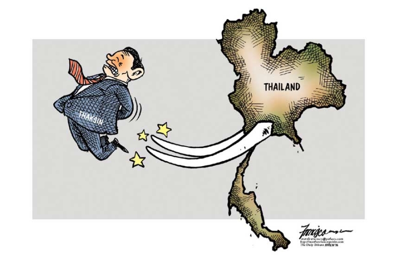 Illustrasjon av at Thailand kaster ut Thaksin