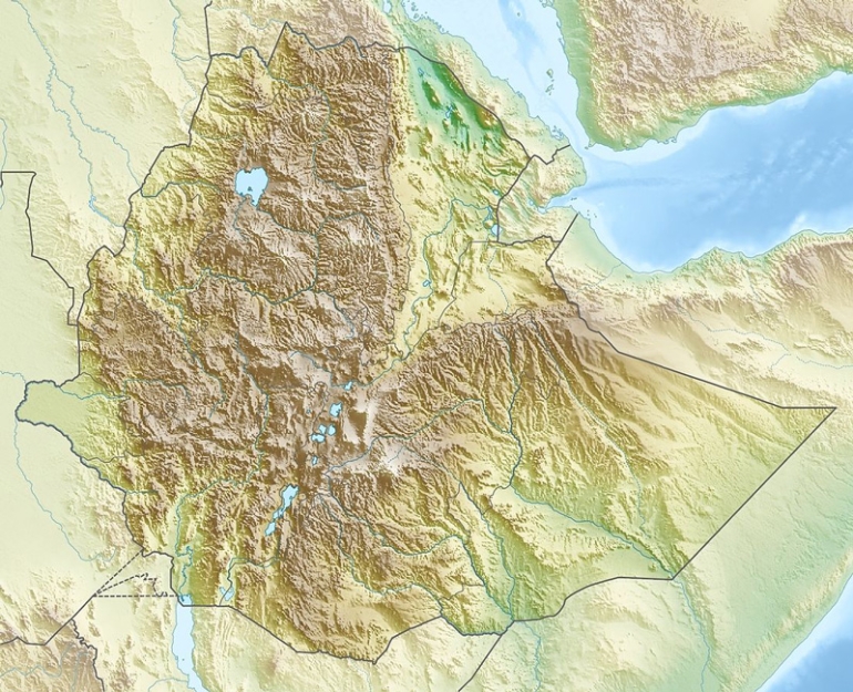 Topografisk kart over Etiopia