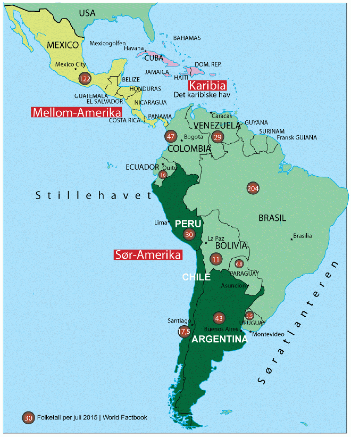 Kart over Latin-Amerika