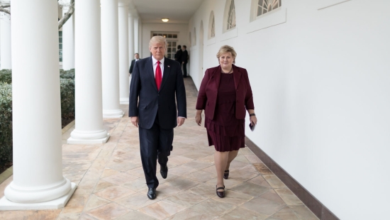 Bildet viser President Donald Trump og statsminister Erna Solberg