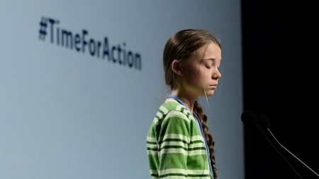 Bildet viser Greta Thunberg på klimatoppmøtet i 2019
