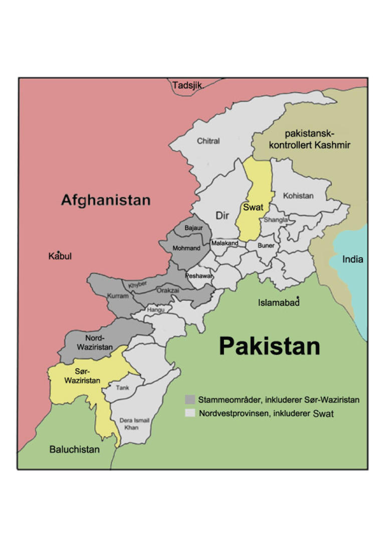 Kart over stammeområdene  i Pakistan