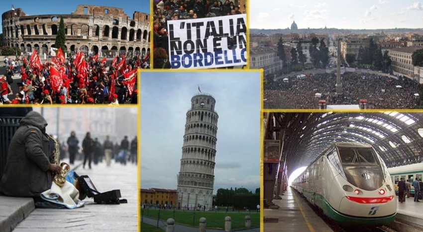 Kollasje med forskjellige bilder av dagens Italia