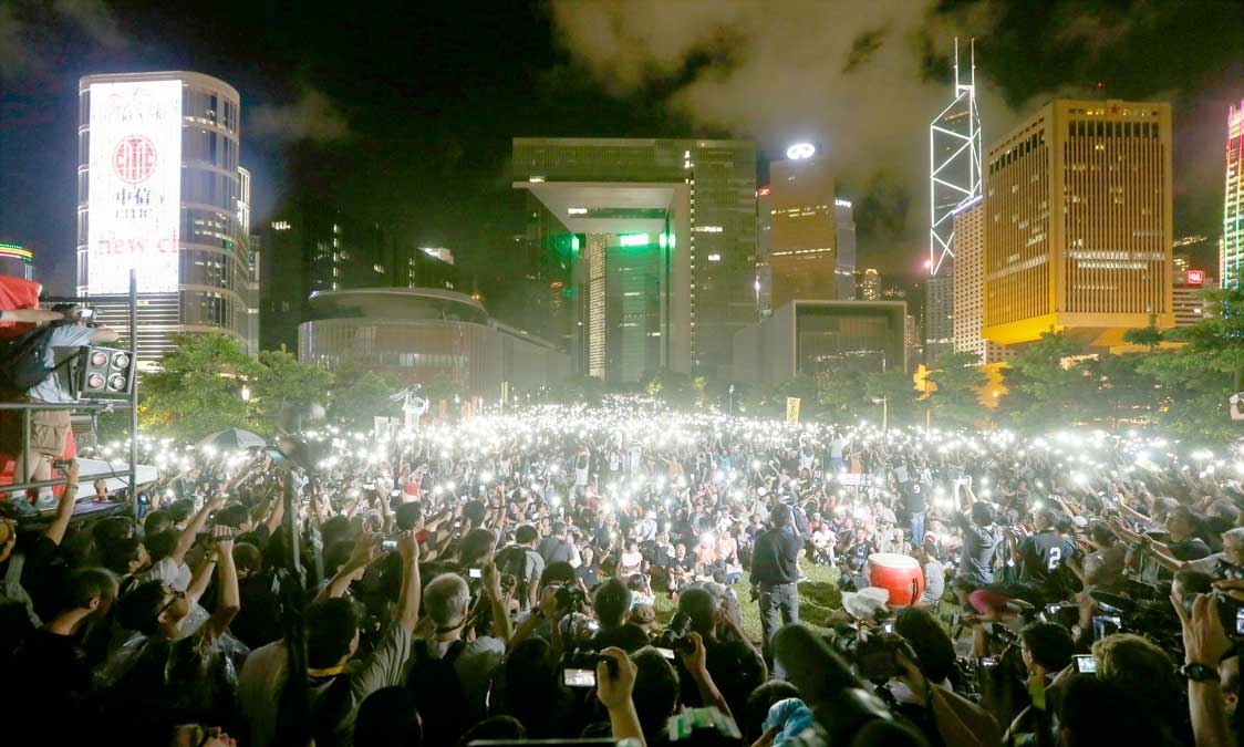 Bilde av demonstrasjon for mer demokratid i Hongkong, 2014.