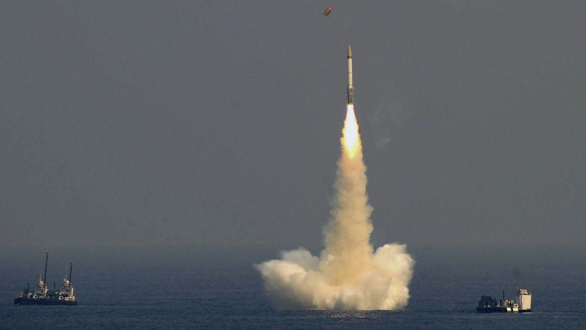 The image shows a ballistic missile
