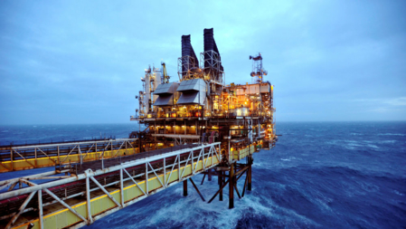 The image shows an oil platform