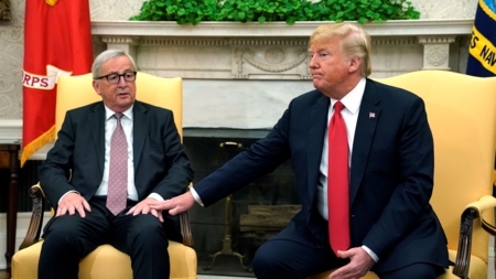Bildet viser EU-kommisjonens president, Jean-Claude Juncker og USAs president, Donald Trump