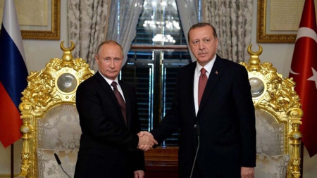 Bildet viser Russlands president Putin og Tyrkias president Erdogan